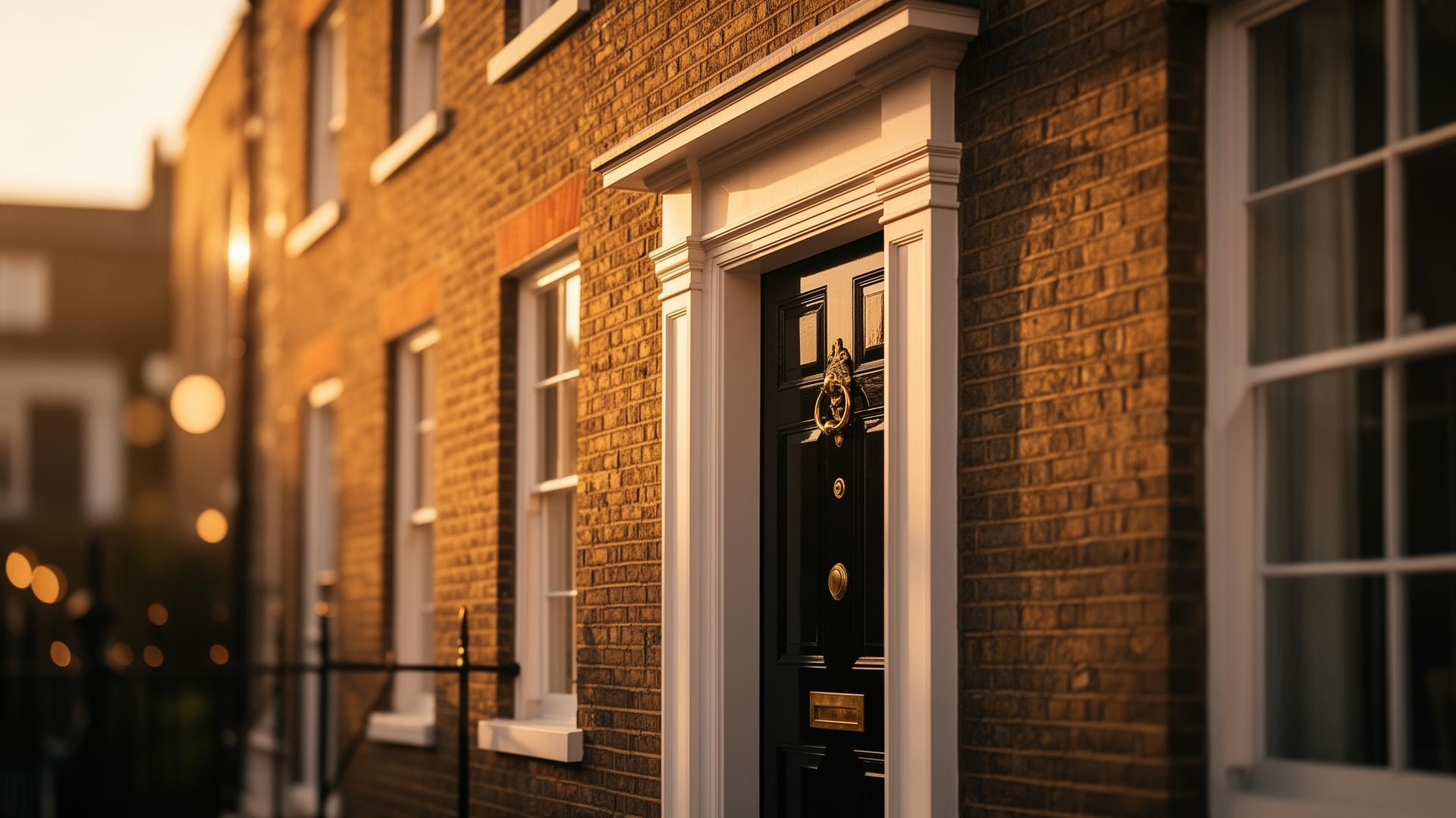 Premium UK Georgian townhouse with polished black door, ready to let